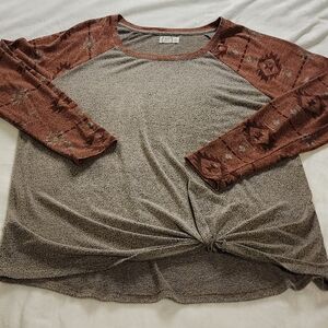 Maurices Long Sleeve Top, Gathered Waist - Western Print, XXL